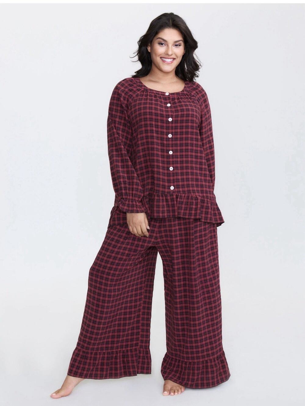 NWT Bloomchic Gingham Print Ruffle Hem Pajama Set Women’s 14/16